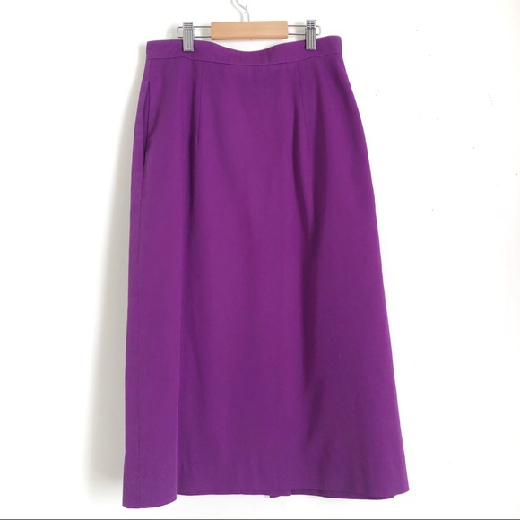 Vintage Gary Petites Purple Faux Wrap Midi Skirt - Picture 3 of 7